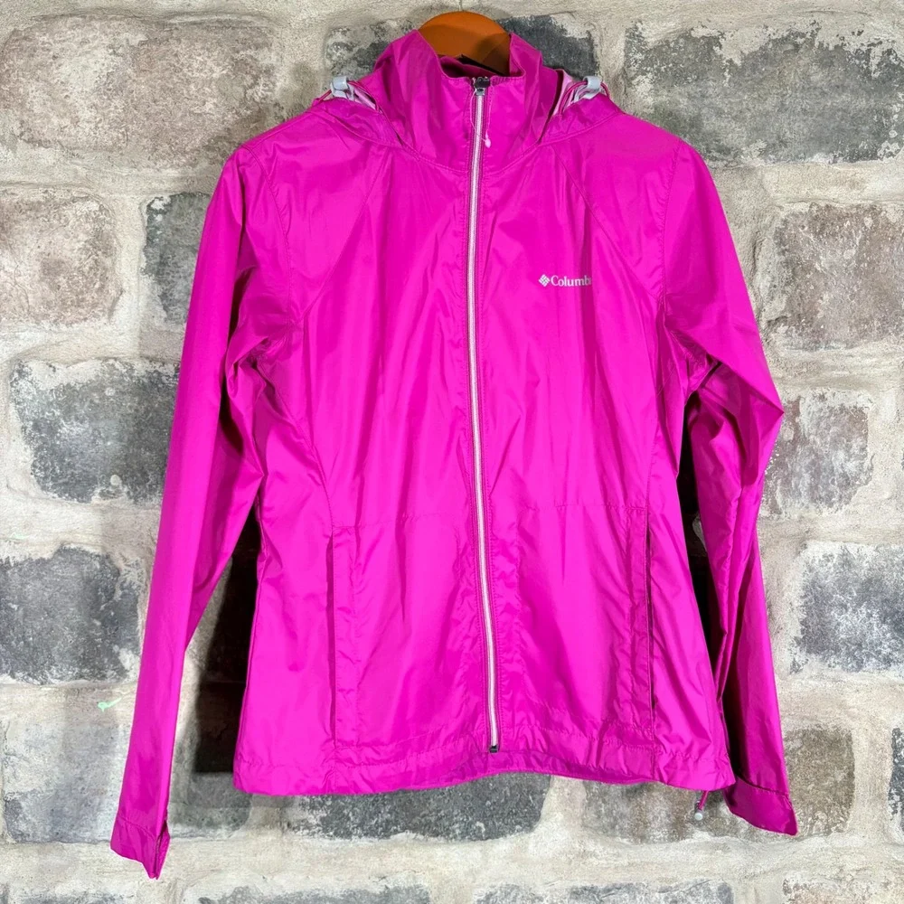 Columbia Women's Pink Full Zip Hooded‎ Lightweight Rain Jacket Size Medium